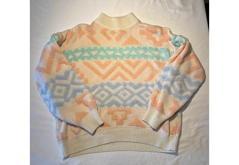 Vintage Gerard Works Sweater M Pastel Southwestern Geometric Mock Neck 80s 90s